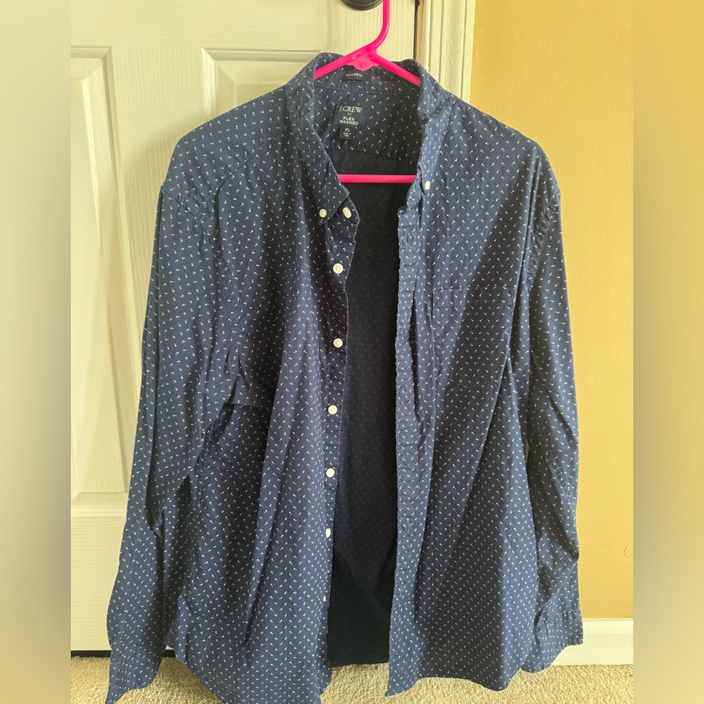 J. Crew Men's Navy and White Dotted Shirt Jacket